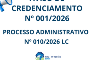 CRQ 18ª Região – Piauí divulga Aviso de Credenciamento